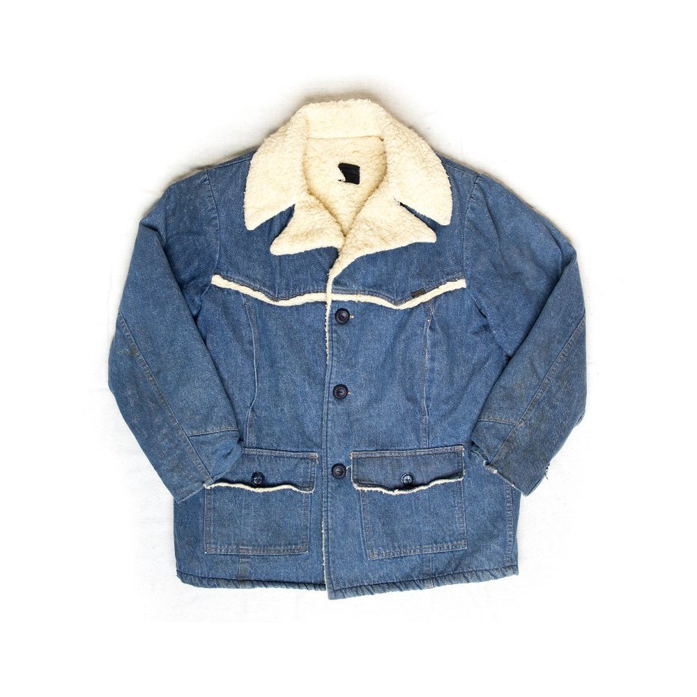 Vintage 1970's Sears Roebucks Denim and Sherpa Lined Coat Workwear Chore Jacket